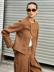 Metal Button Asymmetric Denim Jacket