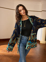 Paisley Print Belted Cardigan