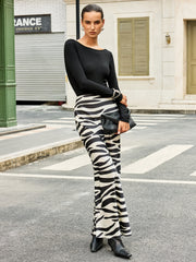 Zebra Print Satin Maxi Skirt