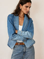 Shawl Collar Washed Denim Jacket