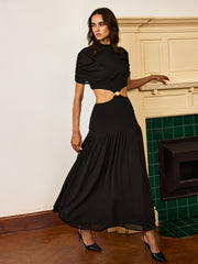 Metal Detail Cut-Out Chiffon Maxi Dress
