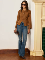 Suede Effect Fitted Metal Button Jacket