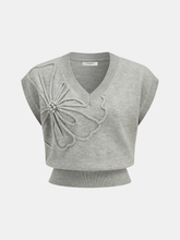 Floral Applique Cap Sleeve Knit Vest