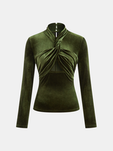 Velvet Twist Front Cut-Out Long Sleeve Blouse