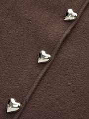 Leg-Of-Mutton Sleeve Heart-Button Wool Blend Cardigan