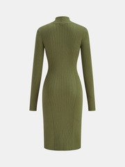 Cut-Out Twist Neckline Slit Knit Midi Dress