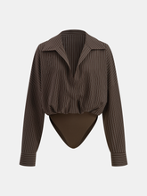 Striped Long-Sleeve Collared Bodysuit