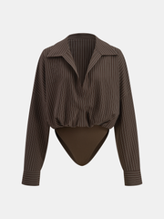 Striped Long-Sleeve Collared Bodysuit