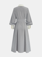 Contrast Trim Striped Belted Shirt Dress