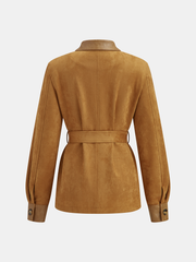 Faux Leather Panel Belted Suede Effect Jacket