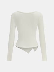 Asymmetric Hem Ruched Long-Sleeve T-Shirt