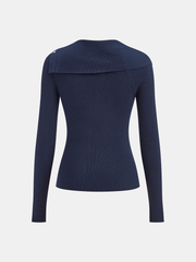 Asymmetric Lapel Button Front Knit Top