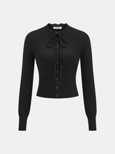 Tie Neck Button Fitted Cardigan