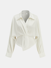 Collared Twisted Front Long Sleeve Shirt