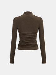 Ruched Cross-Front Long-Sleeve Blouse