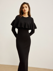 Ruffle Detail Long Sleeve Maxi Dress