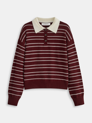 Striped Long Sleeved Knit Polo Top