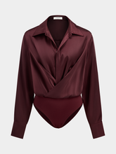 Collared Draped Satin Long Sleeve Bodysuit