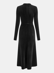 Lace Panel Velvet Long-Sleeve Maxi Dress