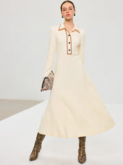Contrast Trim Collared Midi Dress