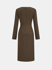 Metal Side Button Long Sleeve Midi Dress
