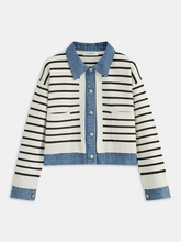 Denim Panel Striped Knit Shirt