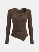 Asymmetric Ruched Long Sleeve T-Shirt