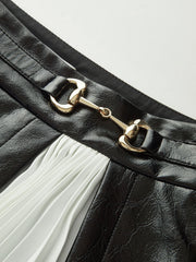 Contrast Pleated Faux Leather Mini Skirt