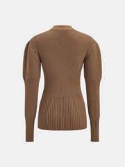 Puff Sleeve Ribbed V-Neck Cardigan