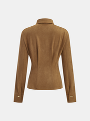 Pleat Collared Suede Effect Shirt