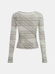 Striped Semi-Sheer Long Sleeve Blouse