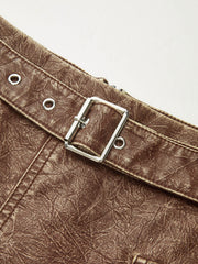 Faux Leather Belted Mini Skirt