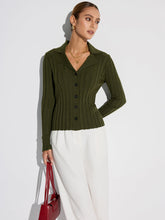 Collared Textured Button Wool Blend Sweater