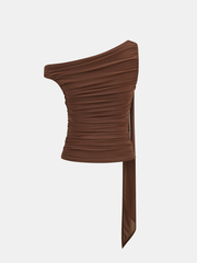 Ruched Off-shoulder Top with Metal Decor