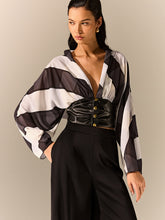 Semi-Sheer Striped Panel Faux Leather Top