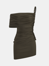 Braided Rope One-Shoulder Ruched Mini Dress