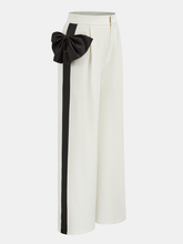 Contrast Bow Asymmetrical Wide-Leg Pants