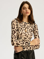 Leopard Print Mesh Long Sleeve Top