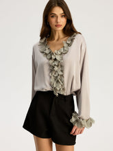 Floral Petal Trim V-Neck Shirt