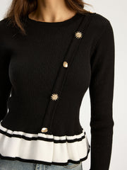 Contrast Ruffled Hem Sweater