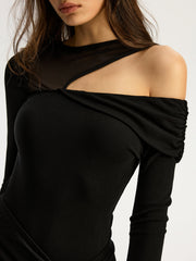 Mesh Paneled Cold-Shoulder Bodysuit