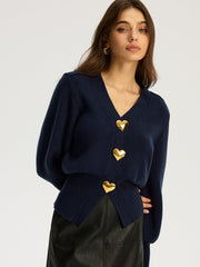 Heart Metal Detail V-Neck Sweater