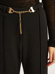 Straight-Leg Pants with Metal Chain Belt