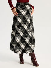 High Waist Line Flared Plaid Long Skirt