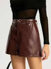 Belted Faux Leather Shorts