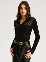 Ribbed Collared Knit Top