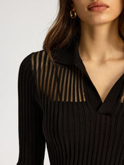 Ribbed Collared Knit Top