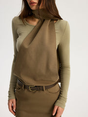 2 in 1 Long Sleeve Halter Neck Belted Maxi Dress