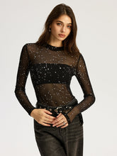 Glitter Star Sheer Mesh Long-Sleeve Bodysuit