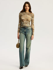 Tie Dye Print Off-shoulder Long Sleeve Top